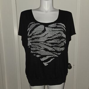 Torrid Beaded Black T-Shirt with White Graphic Heart